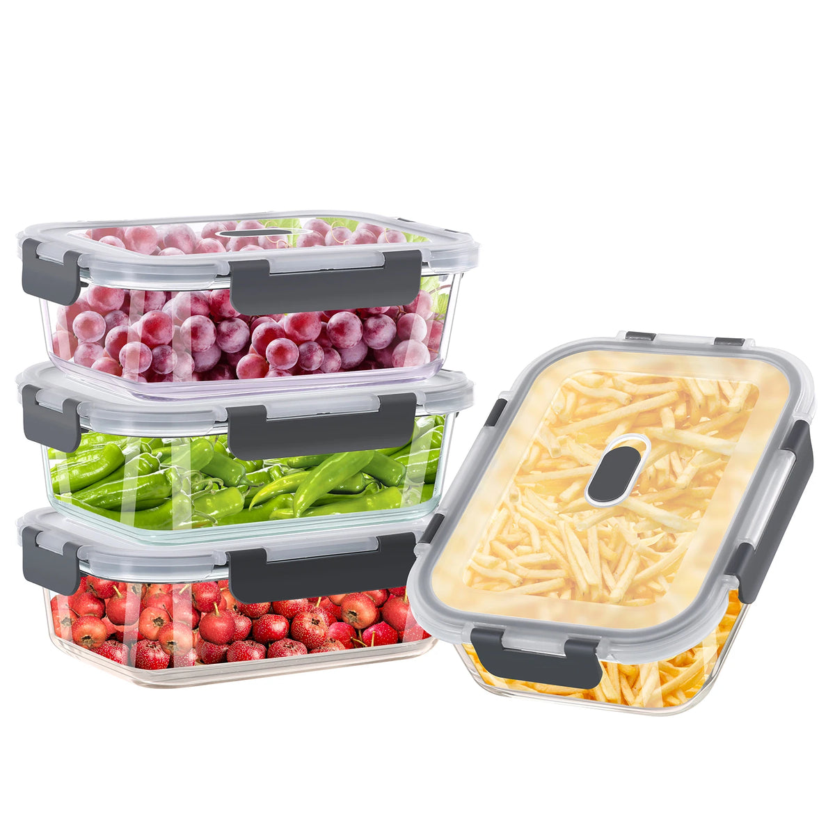 Set of 4 Glass Lunch Boxes with Lids – 1040ml Food Containers