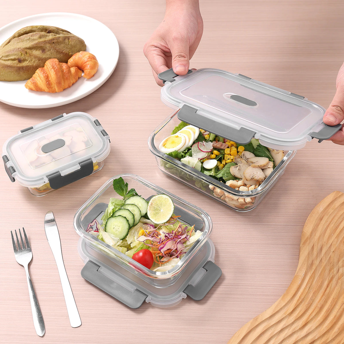 Set of 4 Glass Lunch Boxes with Lids – 1040ml Food Containers