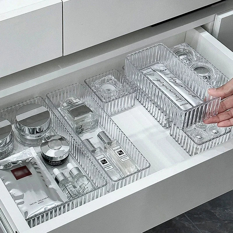 Stackable Acrylic Drawer Organiser Trays – 4 Sizes, Clear Makeup & Vanity Storage