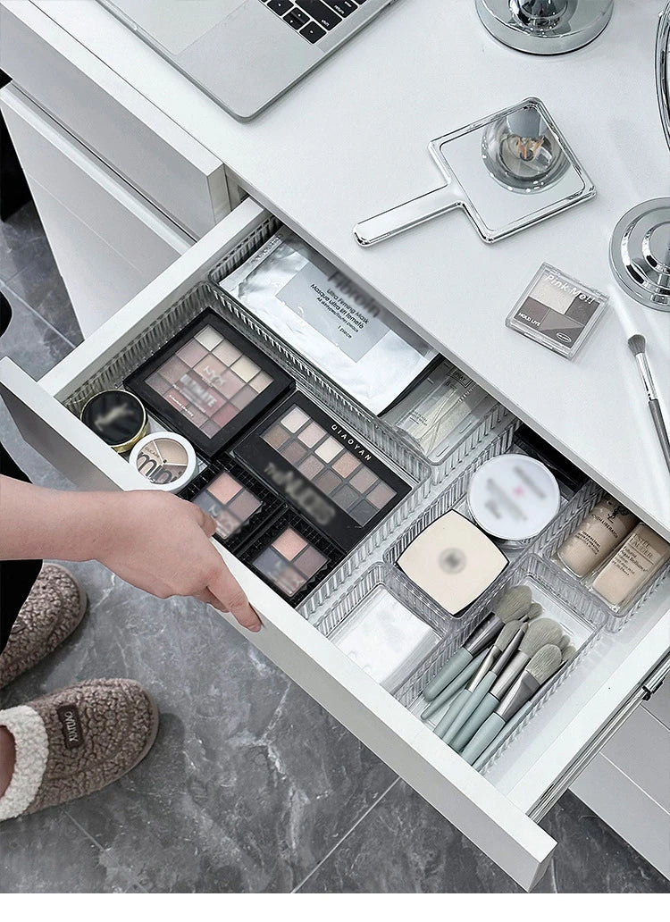 Stackable Acrylic Drawer Organiser Trays – 4 Sizes, Clear Makeup & Vanity Storage