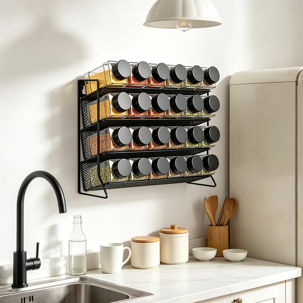 4-Tier Spice Storage Rack with 24 Seasoning Bottles