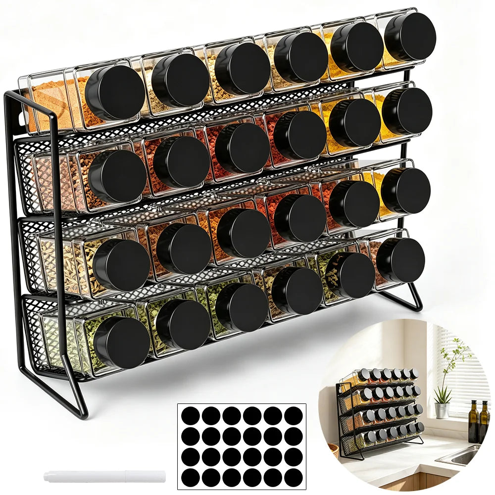 4-Tier Spice Storage Rack with 24 Seasoning Bottles