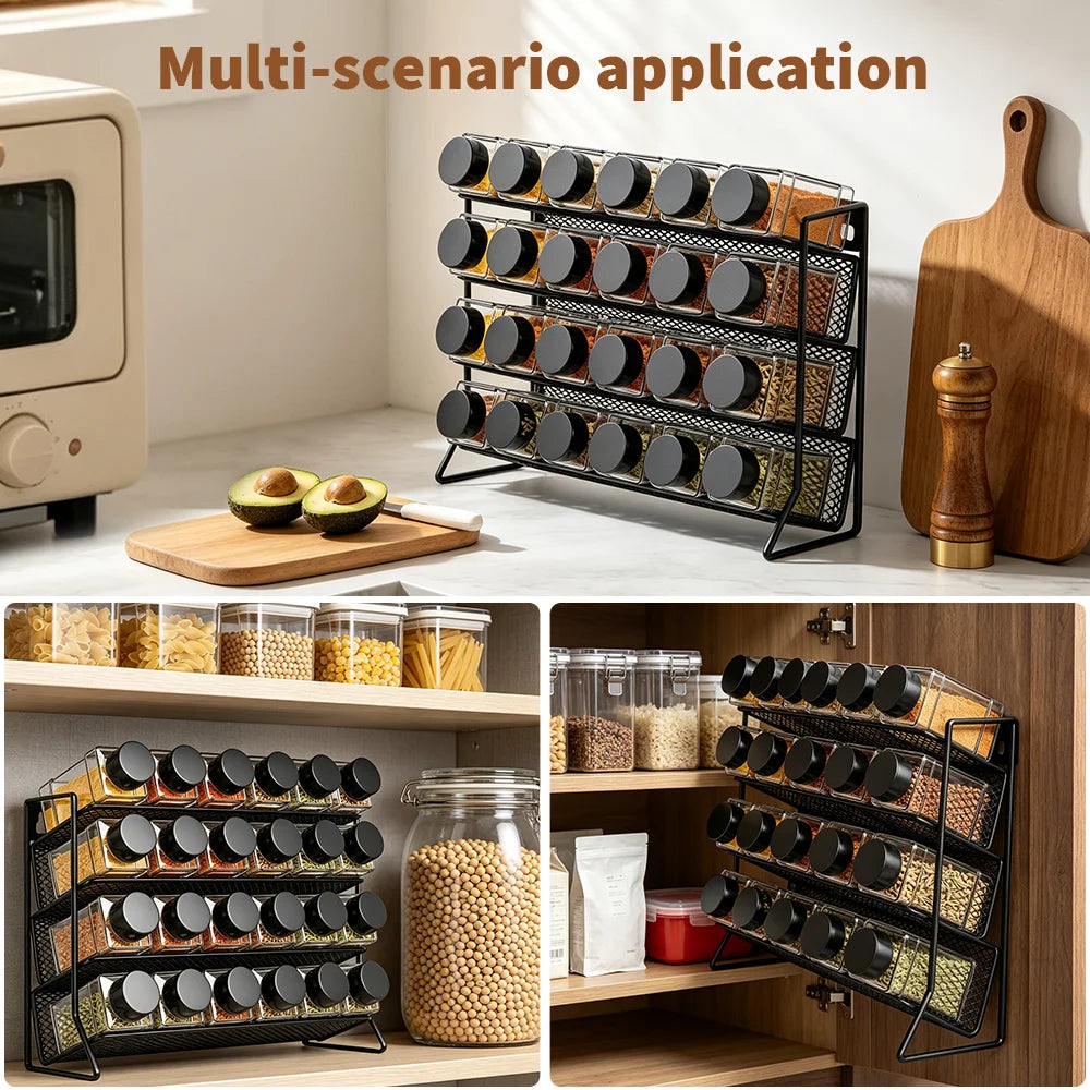 4-Tier Spice Storage Rack with 24 Seasoning Bottles