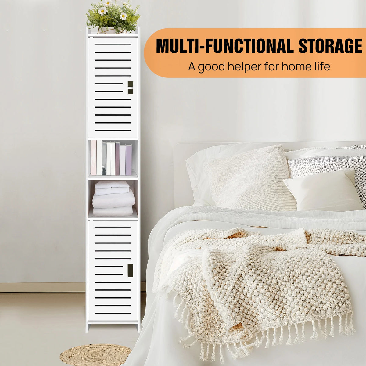 5-Tier Tall Mirrored Bathroom Cabinet with Storage