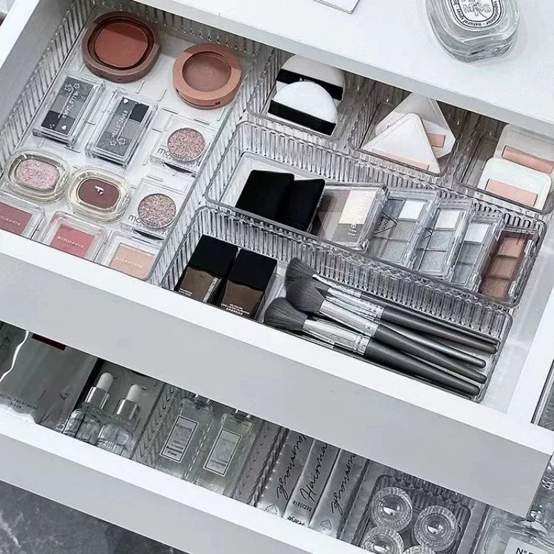 Stackable Acrylic Drawer Organiser Trays – 4 Sizes, Clear Makeup & Vanity Storage