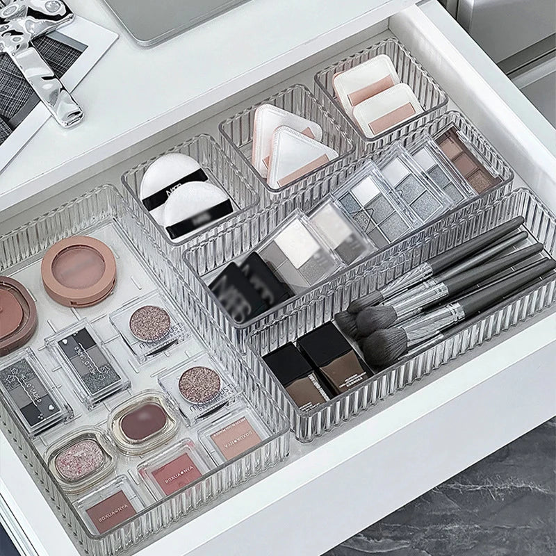 Stackable Acrylic Drawer Organiser Trays – 4 Sizes, Clear Makeup & Vanity Storage