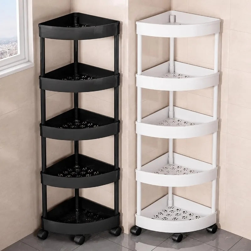 5-Layer Triangular Corner Storage Shelf – Bathroom & Kitchen Organiser