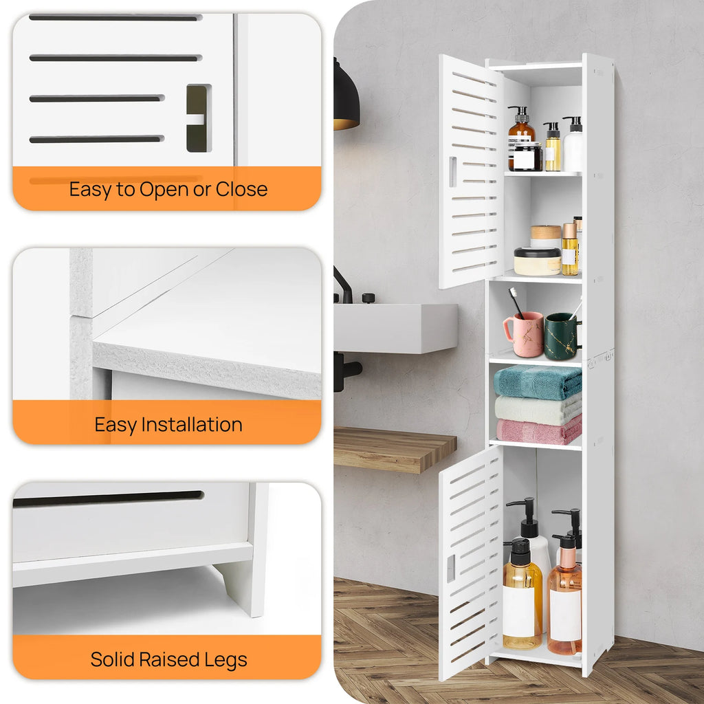 5-Tier Tall Mirrored Bathroom Cabinet with Storage