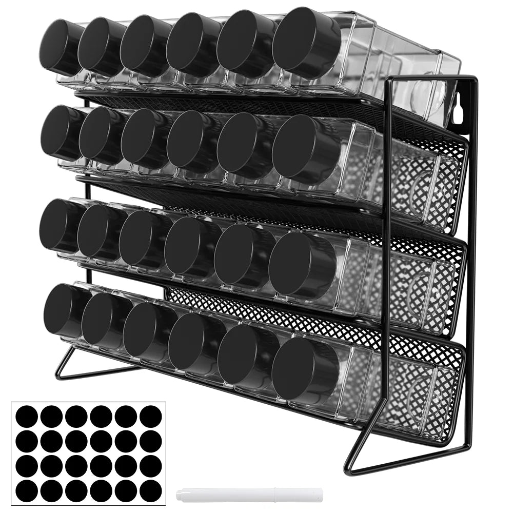 4-Tier Spice Storage Rack with 24 Seasoning Bottles