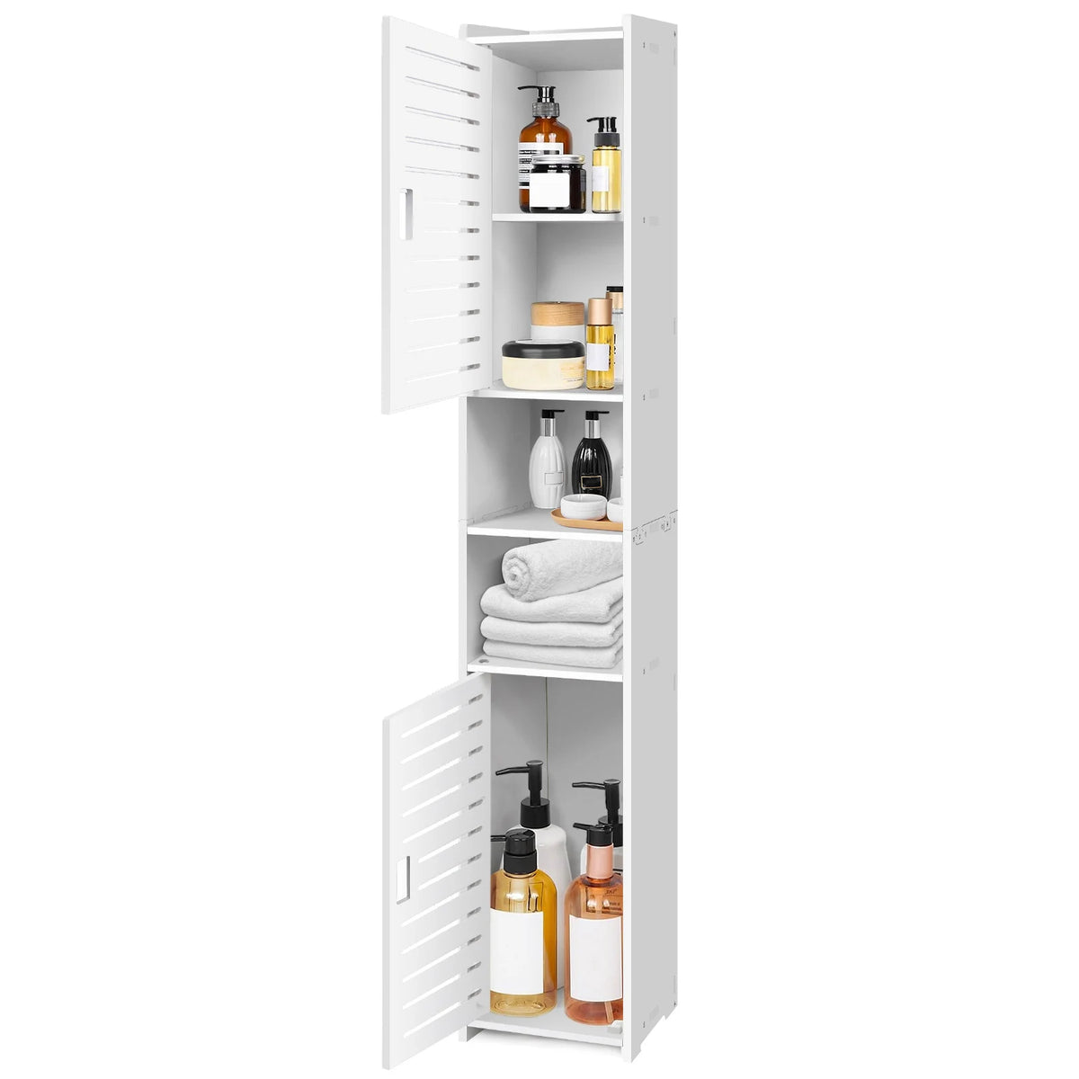 5-Tier Tall Mirrored Bathroom Cabinet with Storage
