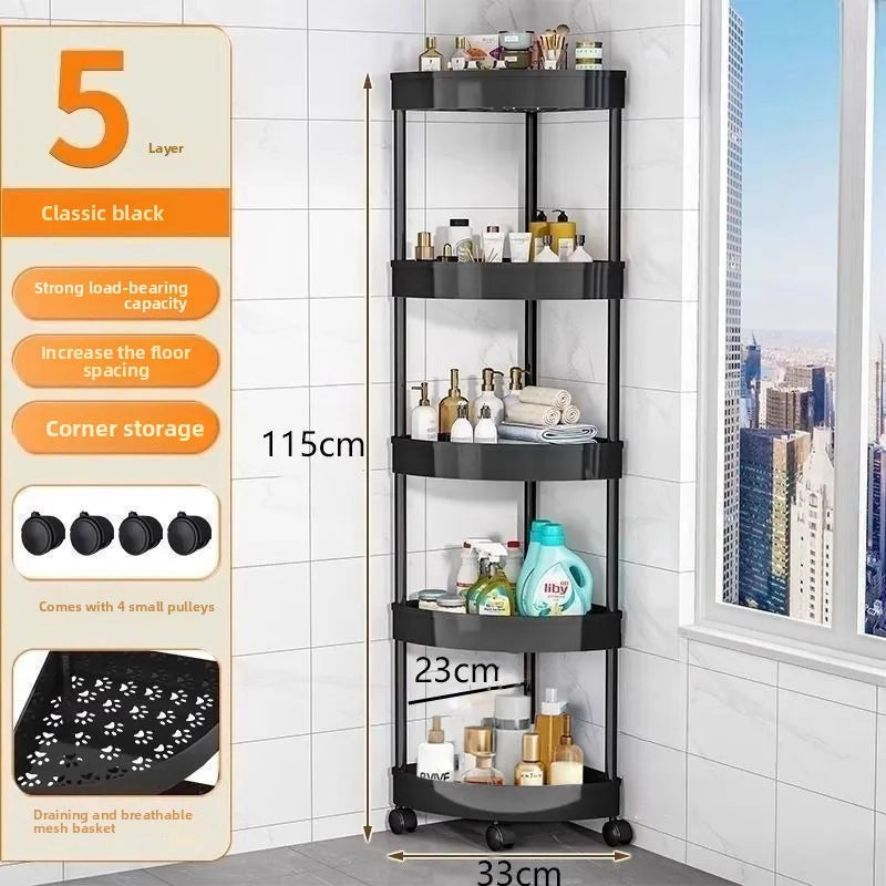 5-Layer Triangular Corner Storage Shelf – Bathroom & Kitchen Organiser