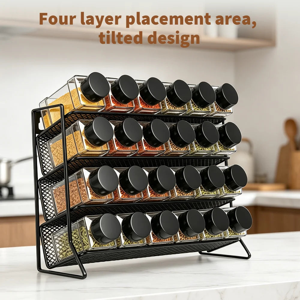 4-Tier Spice Storage Rack with 24 Seasoning Bottles