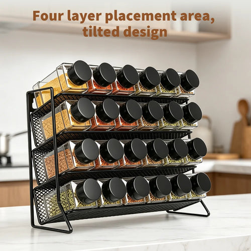 4-Tier Spice Storage Rack with 24 Seasoning Bottles
