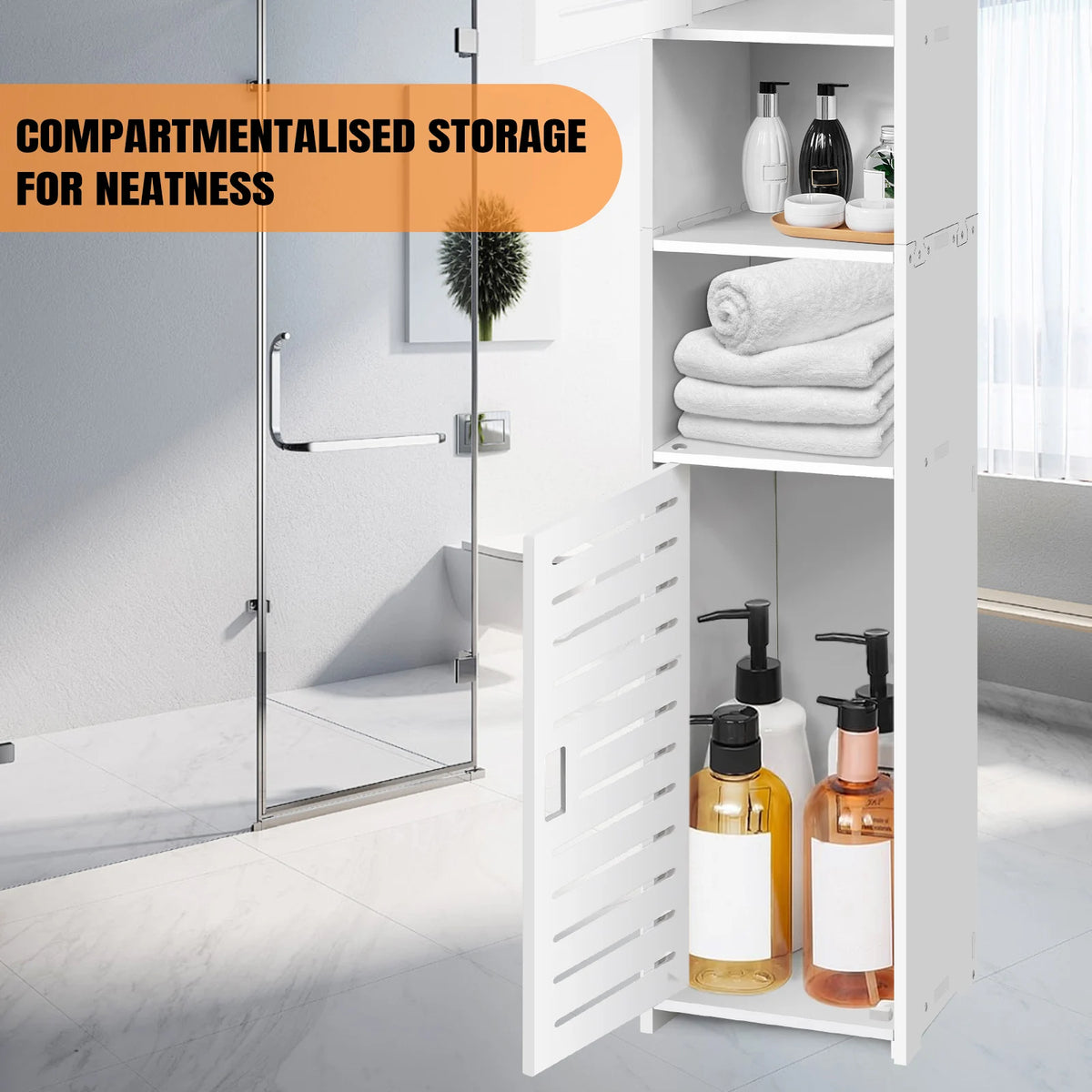 5-Tier Tall Mirrored Bathroom Cabinet with Storage