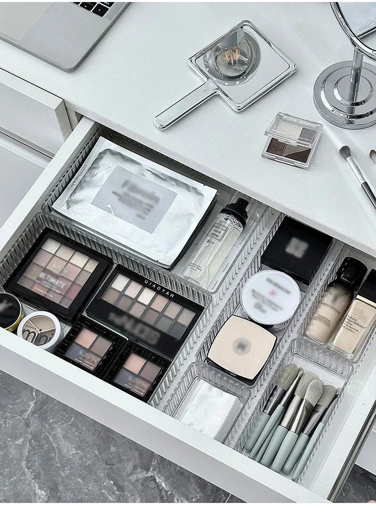 Stackable Acrylic Drawer Organiser Trays – 4 Sizes, Clear Makeup & Vanity Storage