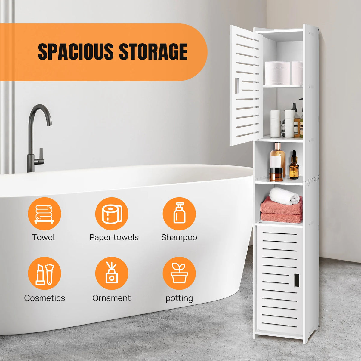 5-Tier Tall Mirrored Bathroom Cabinet with Storage