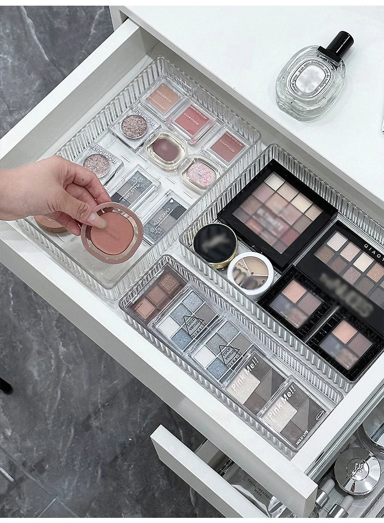 Stackable Acrylic Drawer Organiser Trays – 4 Sizes, Clear Makeup & Vanity Storage