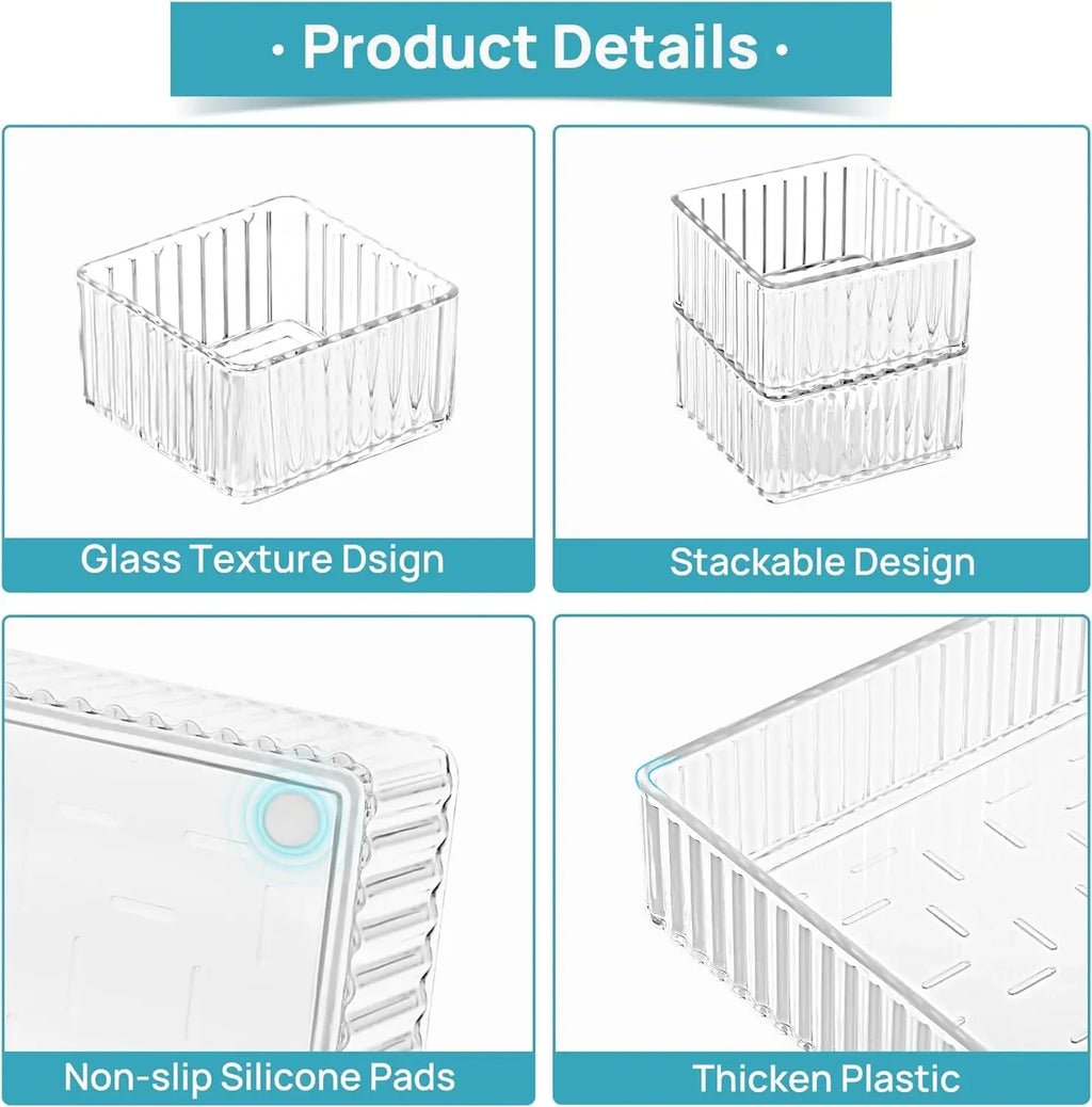 Stackable Acrylic Drawer Organiser Trays – 4 Sizes, Clear Makeup & Vanity Storage